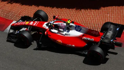 An aerial view of Lewis Hamilton's Ferrari during Monaco Grand Prix qualifying