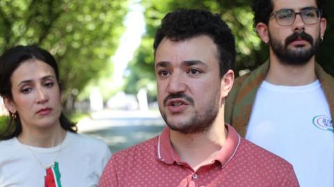 Columbia University student Mahmoud Khalil talks to media at Columbia University in New York City on 1 June 2024