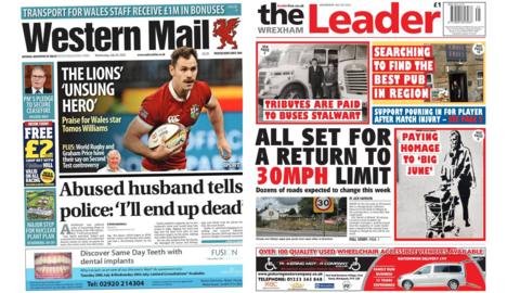Front page of the Western Mail and the Wrexham Leader