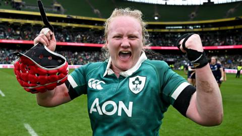 Aoife Wafer celebrates Ireland's win over Scotland at Aviva Stadium