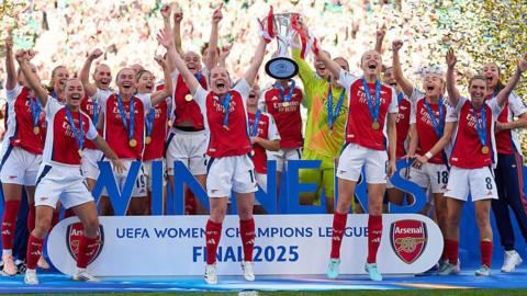 Arsenal celebrate winning the Women's Champions League