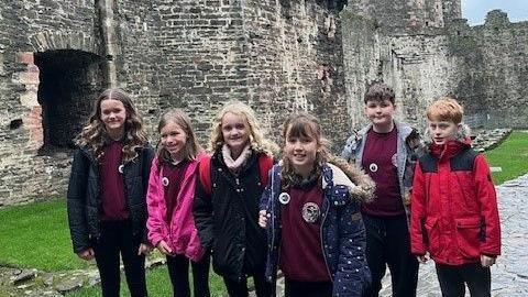 A group of pupils from Ysgol Pennant in Conwy Castle.