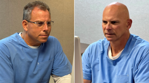 Photos of Erik Menendez (left) and his brother Lyle (right) appearing in remote hearings before parole boards this week - images provided by the California Department of Corrections and Rehabilitation
