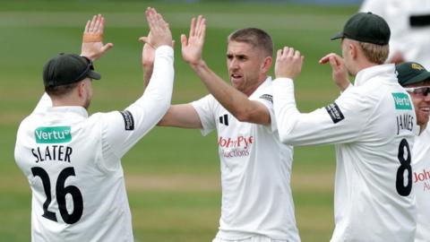 Olly Stone takes a wicket for Notts