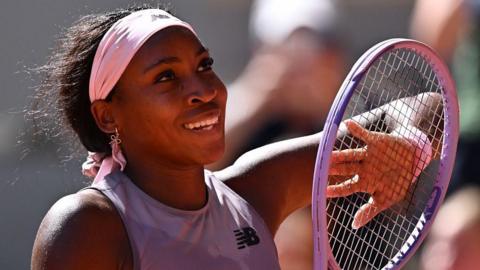 Coco Gauff smiles after first-round win