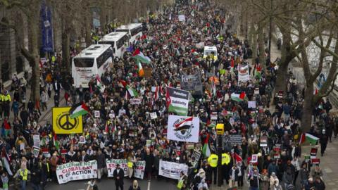 Pro-Palestinian march in London - aerial crowd picture