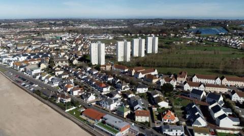 Aerial east coast of Jersey homes