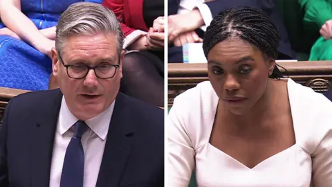 A composite image with Keir Starmer on the left and Kemi Badenoch on the right