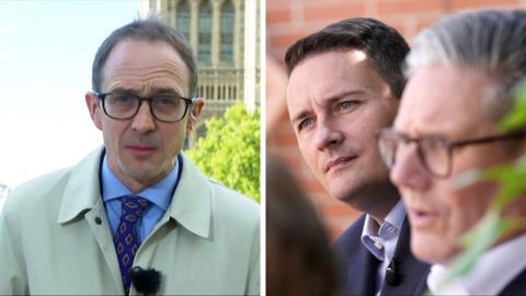 Chris Mason appearing next to Wes Street and Keir Starmer 
