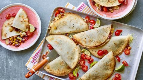 Traybake beany quesadillas