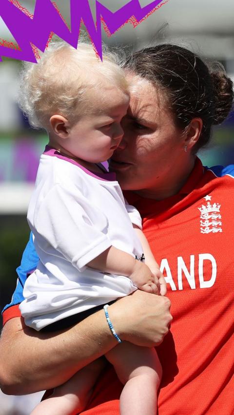 Nat Sciver-Brunt holding her son Theo