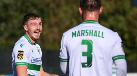 Isaac Jefferies of The New Saints celebrates his goal 