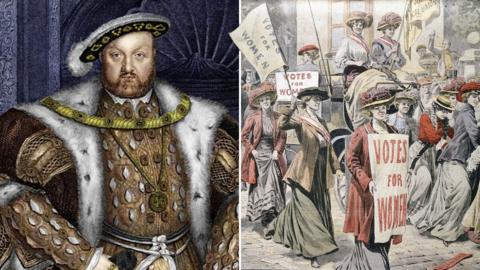 Illustrations of Henry VIII and the Suffragettes