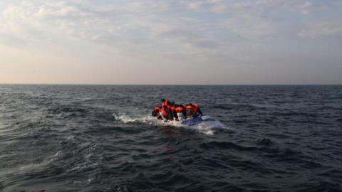 A group of people thought to be migrants crossing the Channel in a boat headed in the direction of Dover