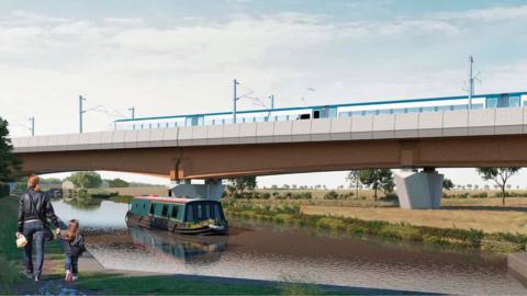 CGI of Birmingham and Fazeley Canal Viaduct - view from footpath SW