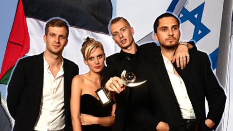 Wolf Alice photoshopped with Israel and Palestine flags