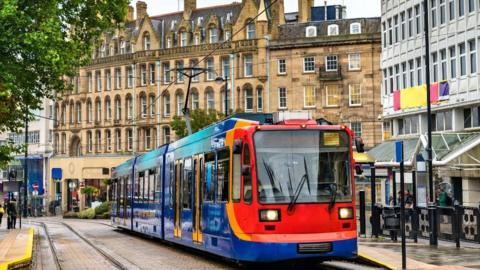 Tram in Sheffield city centre