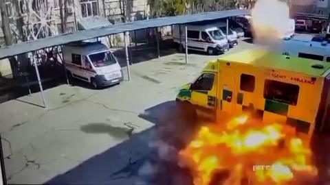Ambulance blown up in Ukraine