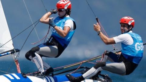 John Gimson and Anna Burnet of Great Britain competing in the mixed Nacra 17 class at Tokyo 2020