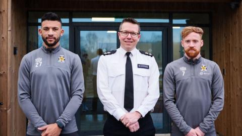 Macauley Bonne (left), Chief Superintendent Jon Hutchinson (centre) and James Brophy (right)