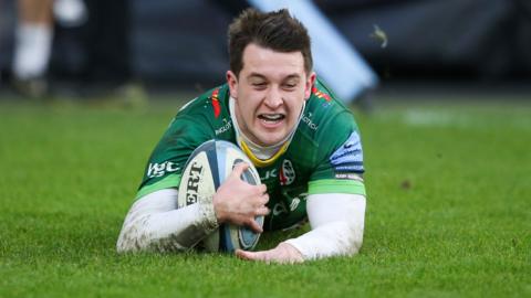 Tom Parton scores a try for London Irish