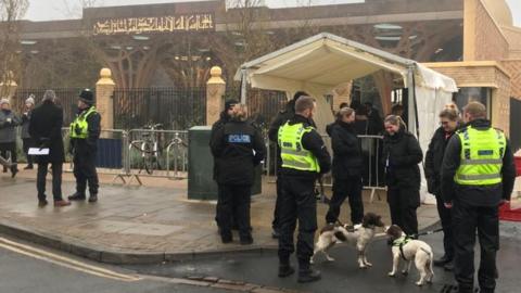 Police outside Cambridge mosque