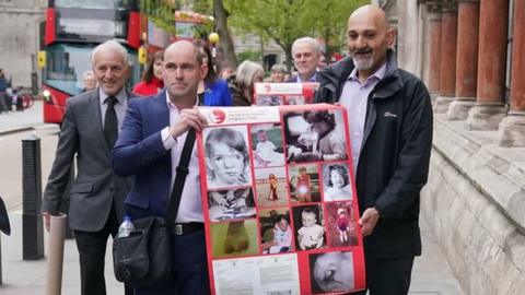 Claimants outside the High Court in May ahead of a hearing in the Primodos legal action at the High Court