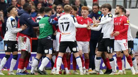 Nottingham Forest and Derby players clash