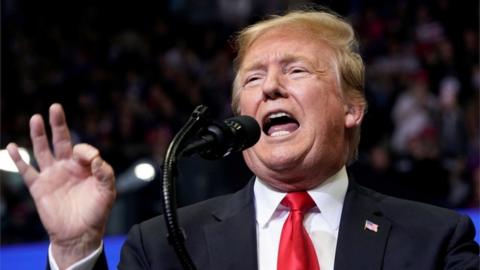 President Trump address a crowd at a Make America Great Again rally in Michigan on 29 March