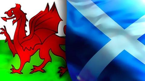 Welsh and Scotland flags