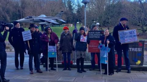 Protesters outside County Hall