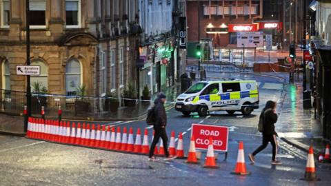 A police cordon at West George Street in Kilmarnock