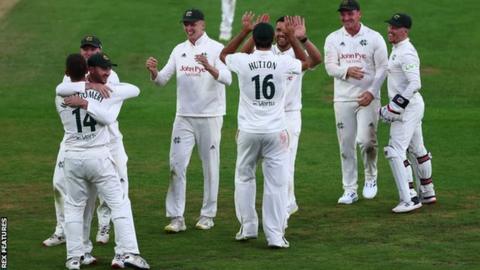 Nottinghamshire celebrate their win over Leicestershire