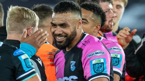 Willis Halaholo smiles after Cardiff played Ospreys in pre-season