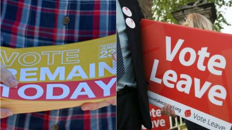 Vote Remain and Vote Leave signs