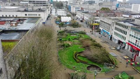 A drone shot of Plymouth's Armada Way