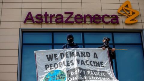 Protesters at AstraZeneca HQ in Cambridge