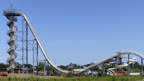 The Verruckt water slide at the Schlitterbahn Water Park in Kansas City, 8 July 2014.