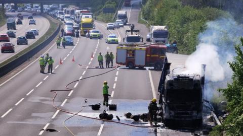 Lorry fire on M5 in Somerset