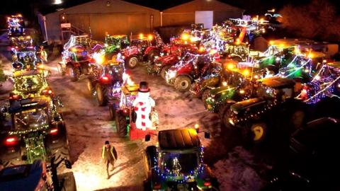 Tractors covered in fairy lights