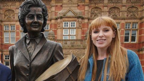 Angela Rayner and a statue of Barbara Castle