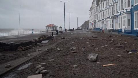 Heavy seas and 86mph winds brought by Storm Barra have caused damage along the Welsh coast.