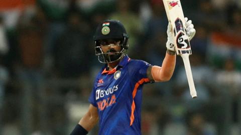 India batter KL Rahul celebrates his half century against Australia