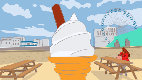 Illustration of an ice cream at the British seaside