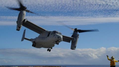 A military aircraft coming in to land