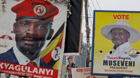 Bobi Wine and Yoweri Museveni campaign posters in Uganda - January 2021