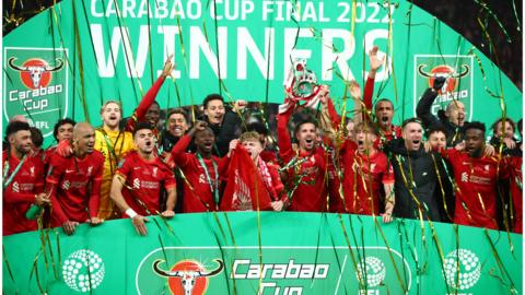 Liverpool lifting the Carabao Cup in 2022