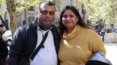 Davinder and Seema Misra outside the Royal Courts of Justice