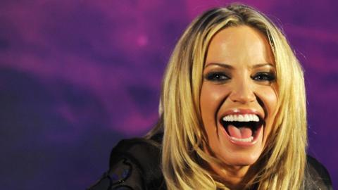 Sarah Harding at a Girls Aloud press conference, 19 October 2012