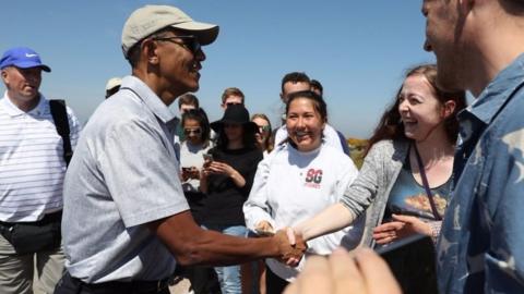 All eyes were on the former US president as he enjoyed a round of golf at St Andrews.